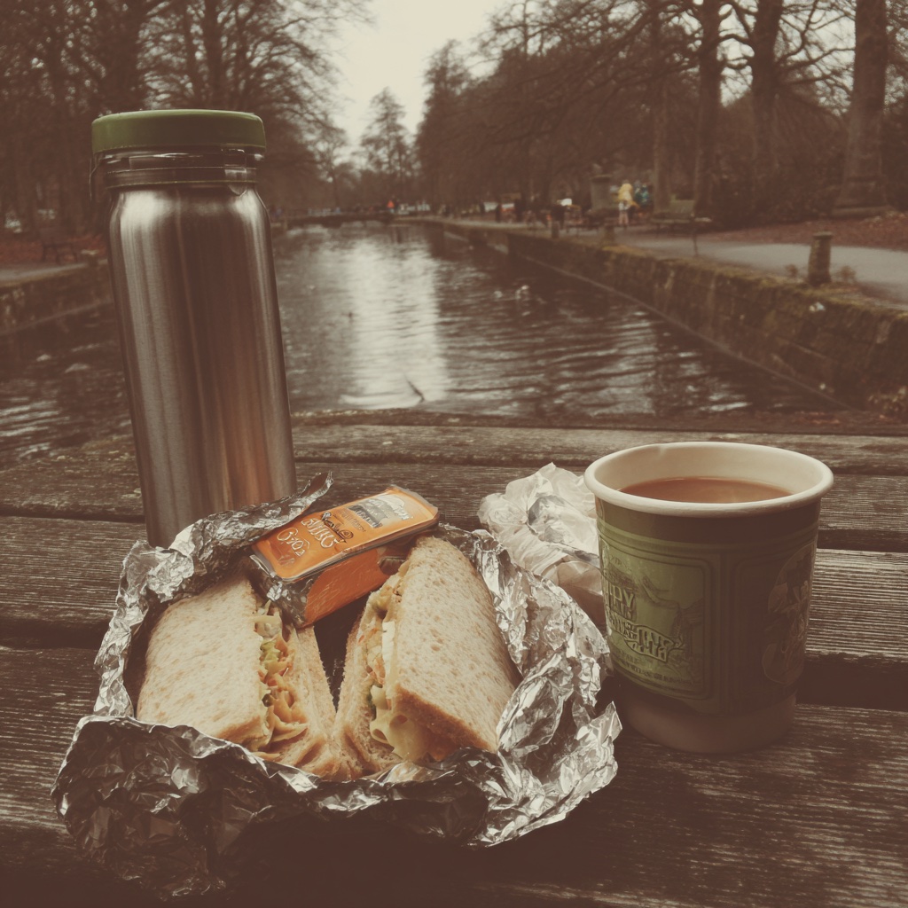 Provisions on the towpath bench, Marsden